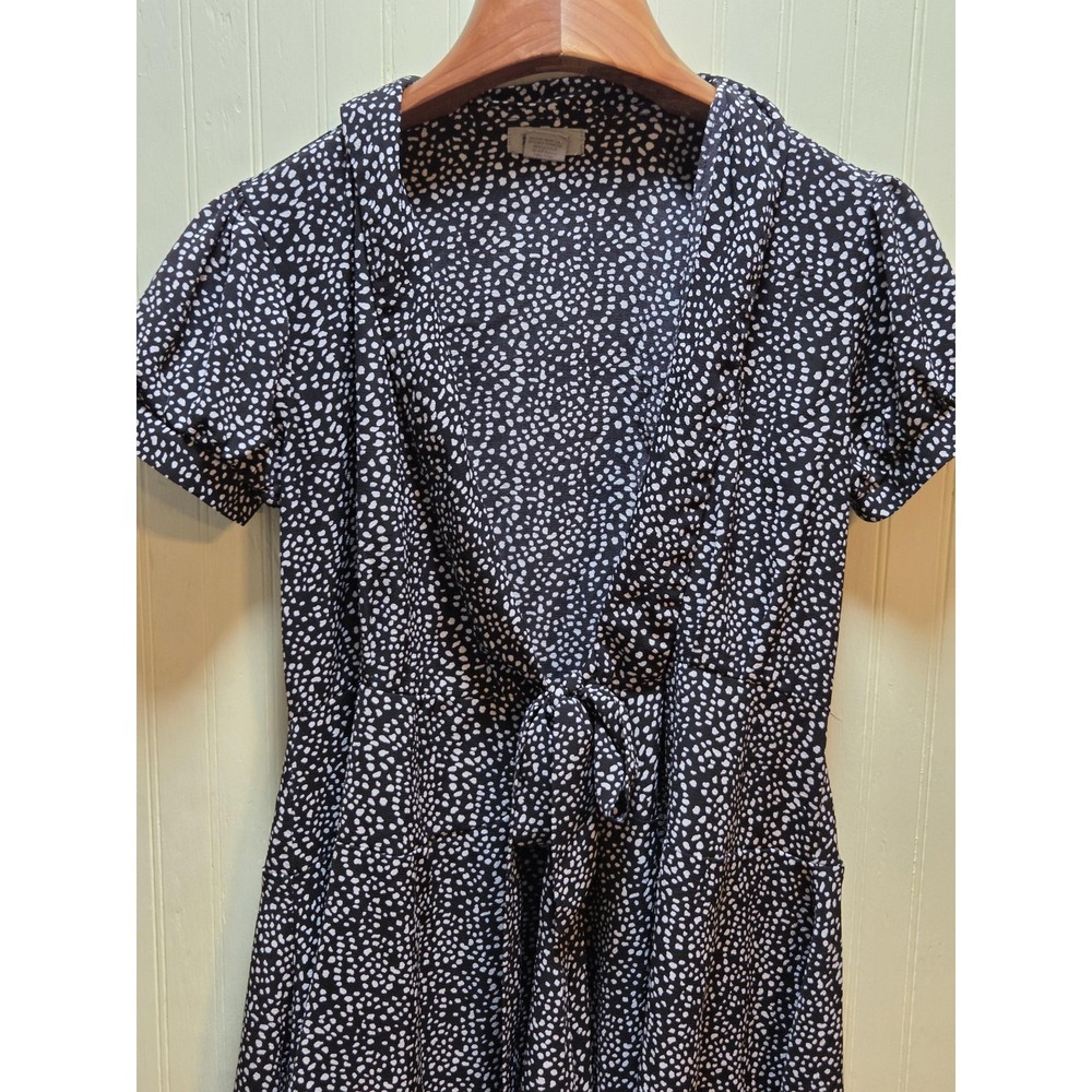 Passport Dress Womens Medium Black Polka Dot Wrap Mini Short Sleeve‎ Tie Waist